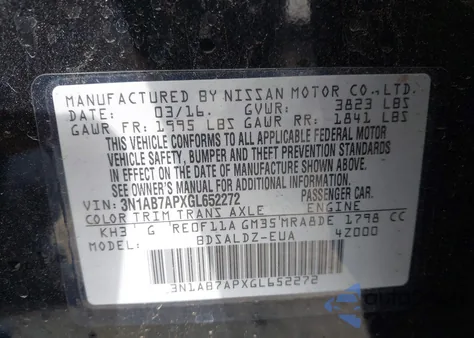 2016 Nissan Sentra Fe+ S/S/Sl/Sr/Sv из США, поврежденный, VIN 3N1AB7APXGL652272